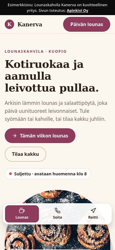 Esimerkkisivu kuvitteelliselle lounaskahvilalle