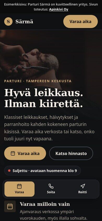 Esimerkkisivu kuvitteelliselle parturille